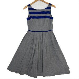 EShakti Gray Blue Stripe Fit and Flare Cotton Jersey Dress Preppy Colorblock